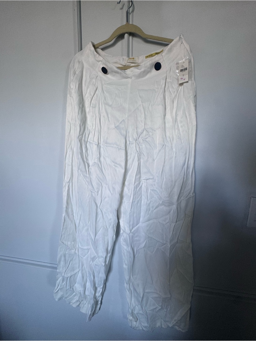 Maeve Cream Wide-Leg Trousers with Branded Waist Tags